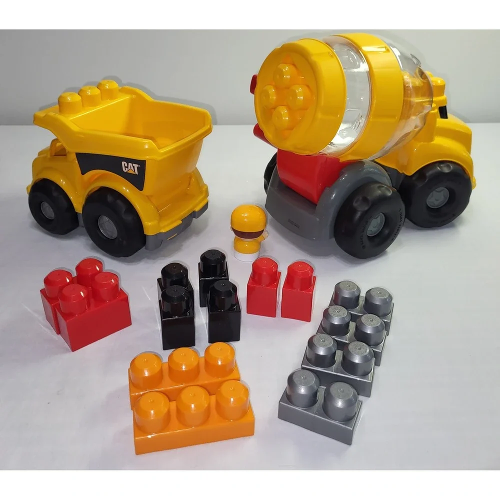 Mega Bloks CAT Construction Truck Set Dump Truck Cement Mixer Yellow Blocks